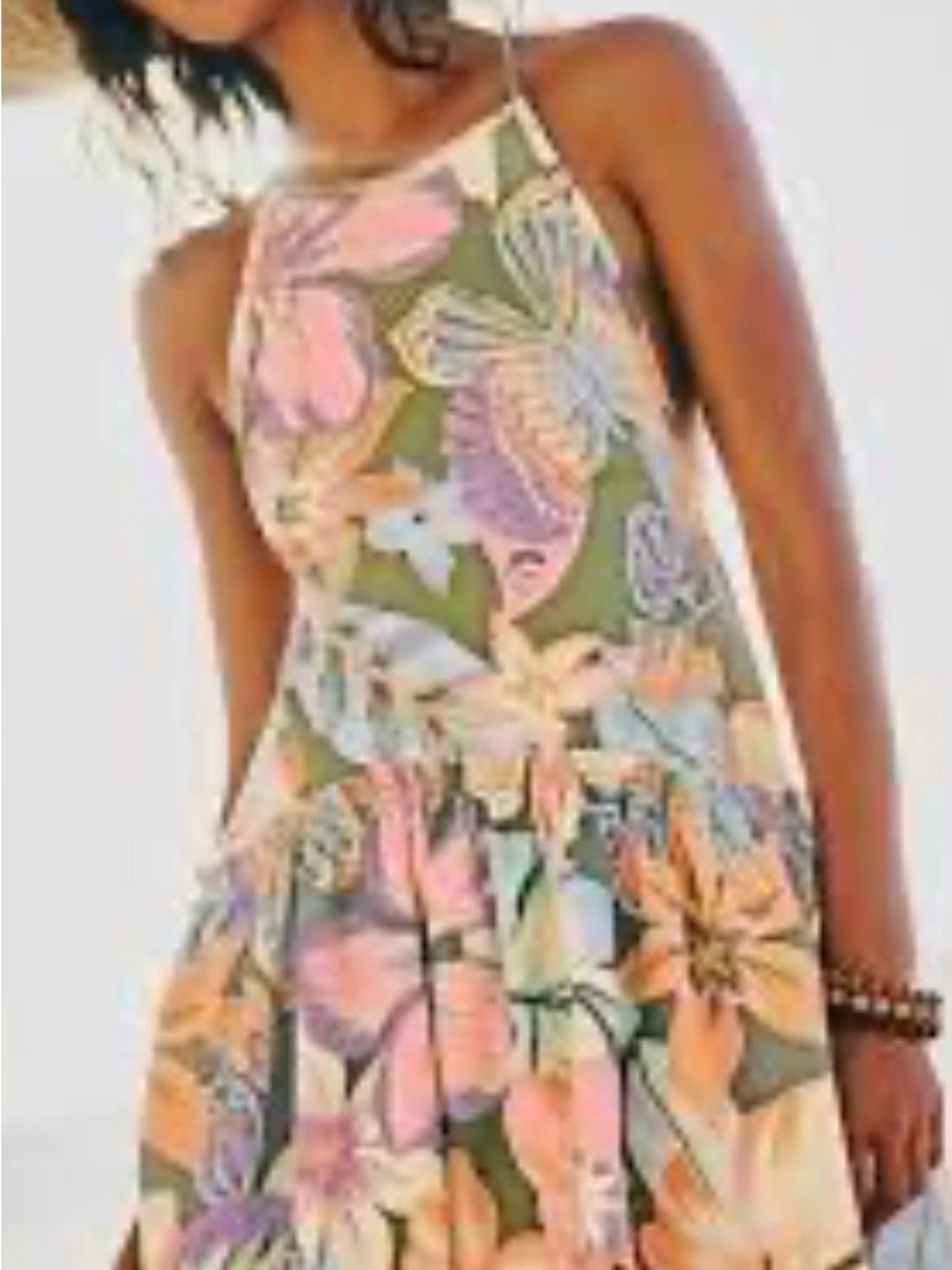 Free People Olive Floral Halter Coverup in Pastel Bouquet